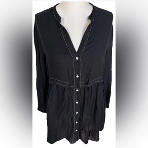 Zara Wool Blend Button Down Shirt Dress Black White Medium